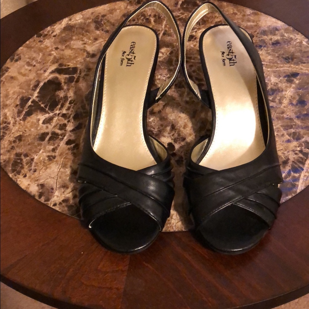 East 5th black peep toe high heels